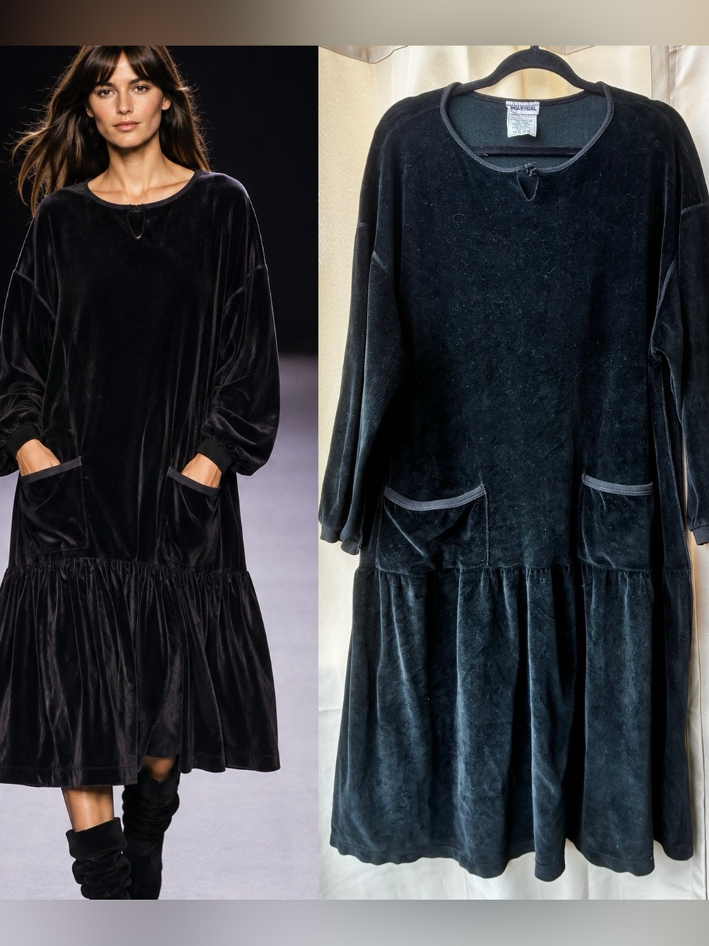 Vintage 1980s Sonia Rykiel Boxy Oversized Free Size Velour Dress made in France